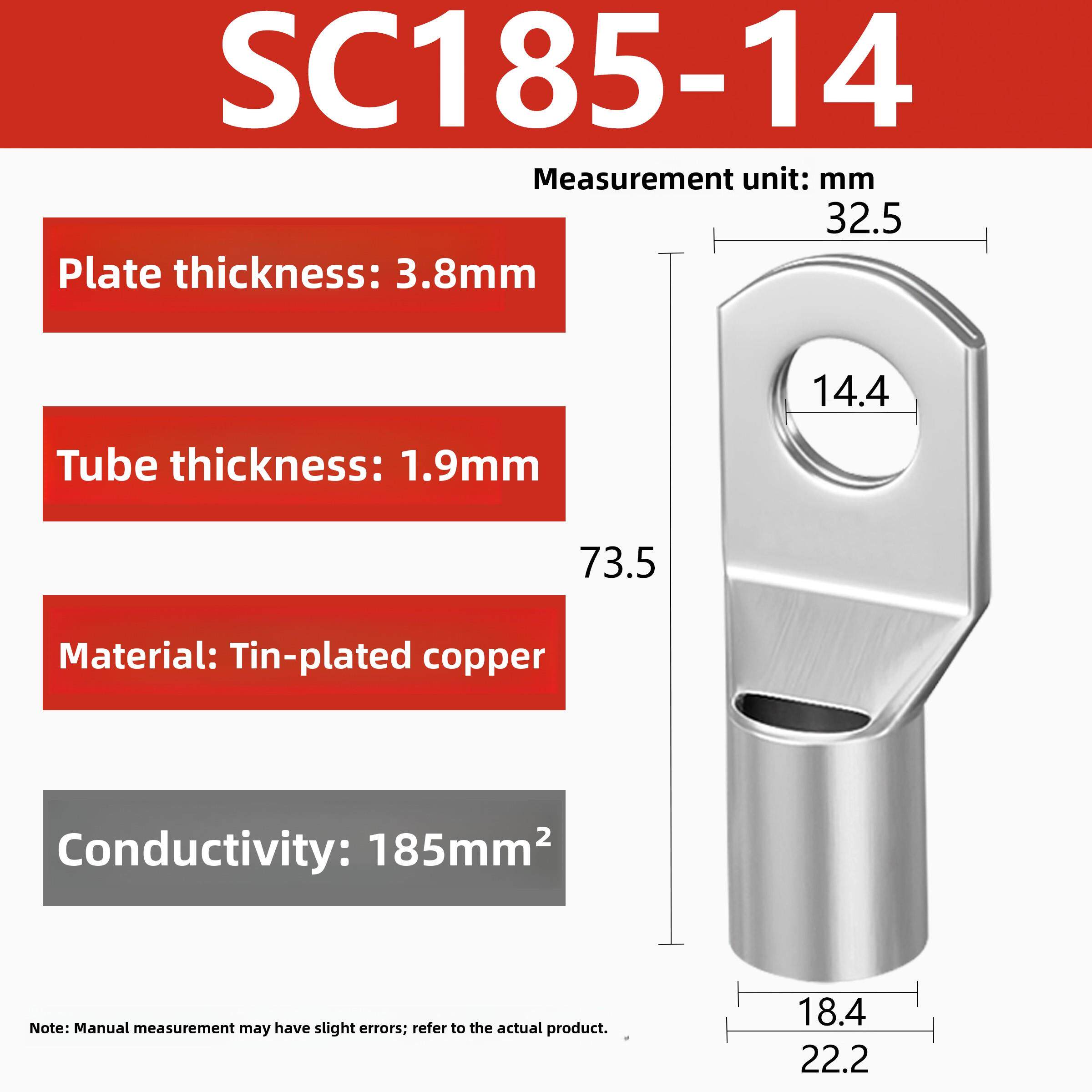 20铜Sc185-10/12/14/16窥视接线头铜连接器铜线耳端子座