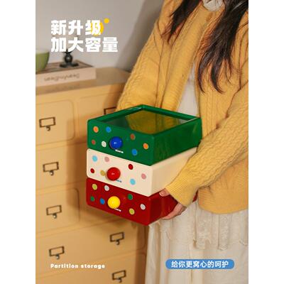 桌面收纳盒抽屉型多巴胺化妆品入口塑料收纳盒儿童发饰珠宝化妆盒