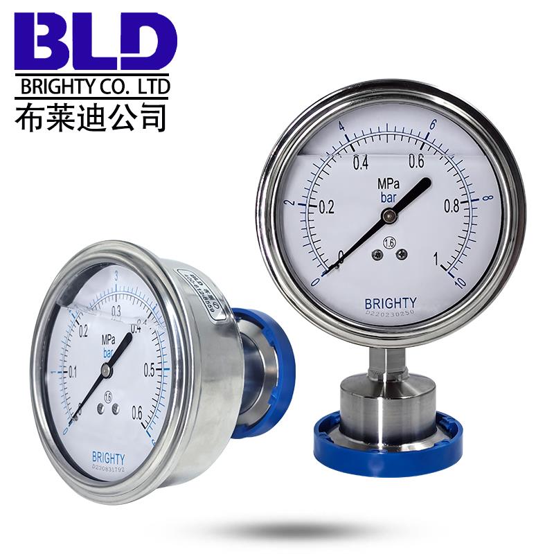 PYTHN98HF6北京布莱迪卫生型隔膜耐震压力表径向轴向316L膜片式表