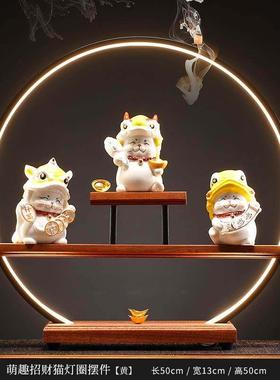创意舞狮招财猫摆件可爱小号家居客厅桌面装饰乔迁店铺开业礼品