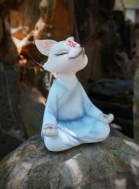 白色九尾狐狸小摆件多肉植物花盆造景治愈系解压情绪汽车载装饰品