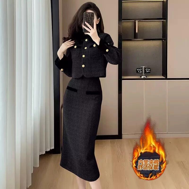 黑色短款小香风外套两件套女装感连衣裙