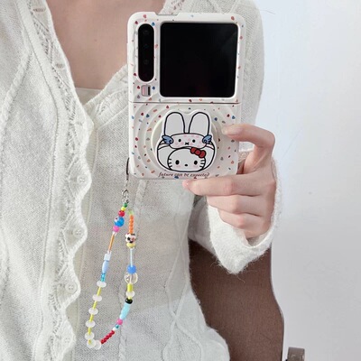 网红兔子kt猫磁吸支架华为Pura x折叠屏手机壳Pocket2硬壳小米mixflip 2手链三星zflip7OPPOFindN3Flip荣耀女