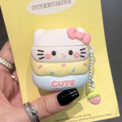 网红卡通蛋糕kt猫适用airpods1/2代保护套可爱苹果三代无线蓝牙耳机壳pro2代硅胶软壳airpods4代挂件创意女款