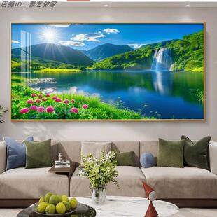 自然风景装饰画画绿色山水湖泊客厅挂画画大树森林绿草地壁画画大