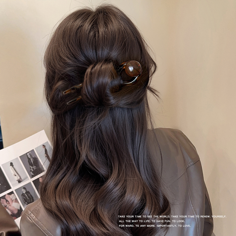 U型珍珠发簪女盘发高级感