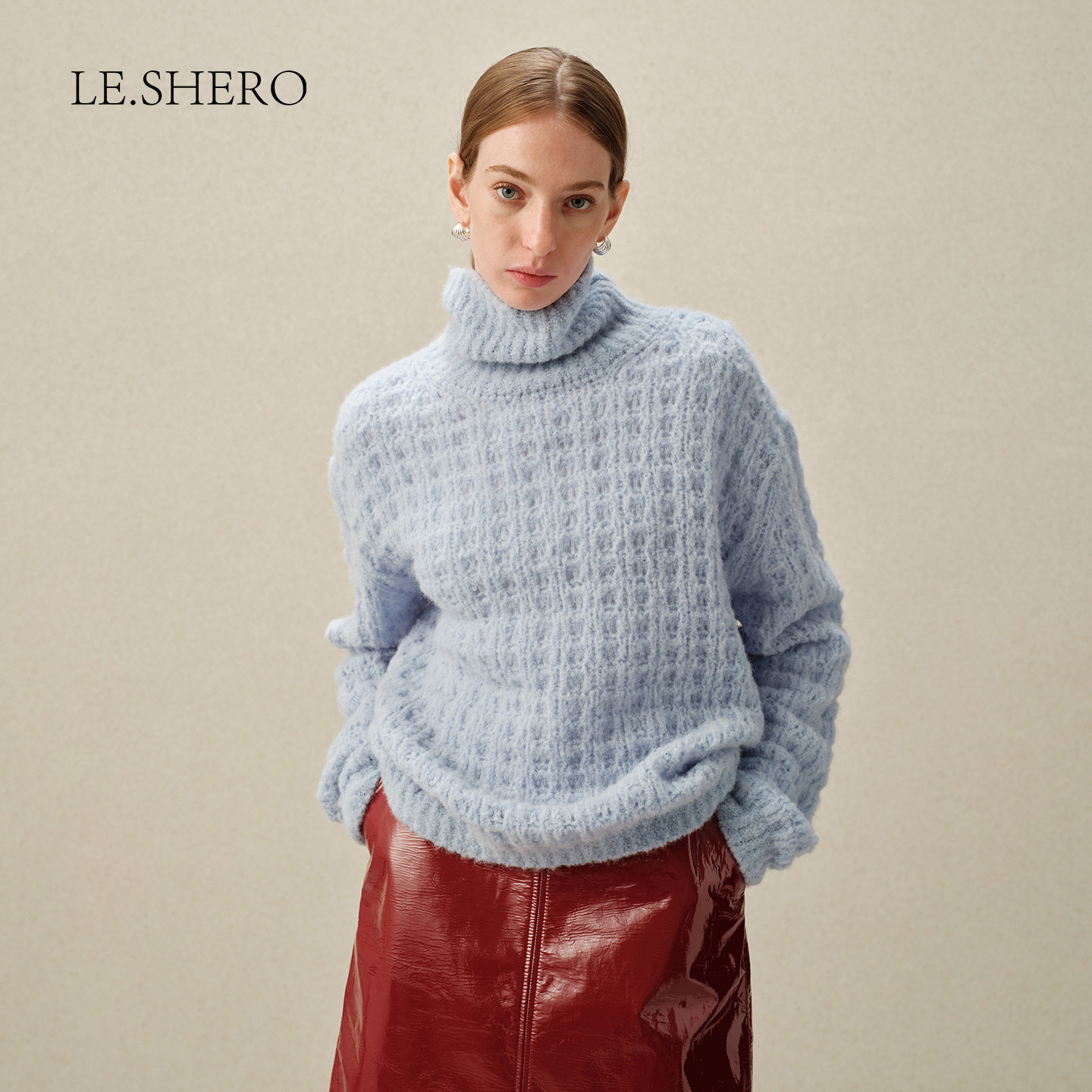 LE.SHERO原创设计upw纱线高领格纹羊毛针织毛衣女秋冬内搭上衣,女装/女士精品,毛衣,淘宝优惠券,粉丝福利购,淘宝优惠卷