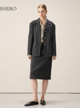 LE.SHERO原创设计复古中山领排扣单面呢羊毛手工毛呢大衣外套女