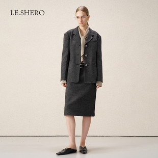LE.SHERO原创设计复古中山领排扣单面呢羊毛手工毛呢大衣外套女
