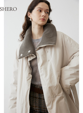 LE.SHERO长款撞色大翻领保暖型羽绒服87C886051