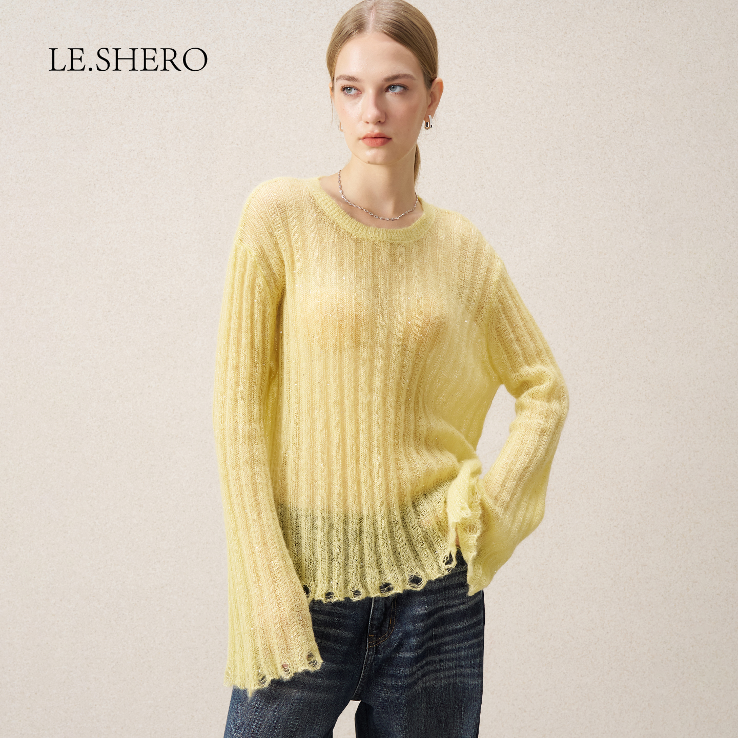 LE.SHERO马海毛闪亮毛针织衫女