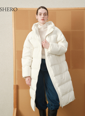 LE.SHERO原创设计长款鹅绒简约风冬季连帽拉链保暖御寒羽绒服女士