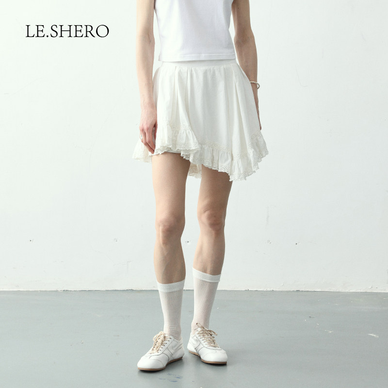 LESHERO不规则蕾丝a字短裙