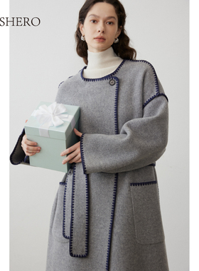 LE.SHERO长款流浪披肩羊毛双面呢手工大衣87Q996286
