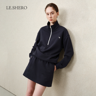 LE.SHERO原创设计休闲简约半拉链立领宽松运动卫衣半身裙两件套装
