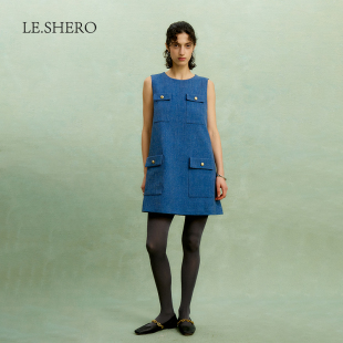 裙子 口袋直筒百搭通勤短款 LE.SHERO气质简约无袖 连衣裙女春夏新款