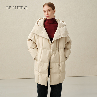 LE.SHERO原创设计中长款 外套 鹅绒不对称排扣大口袋羽绒冬季