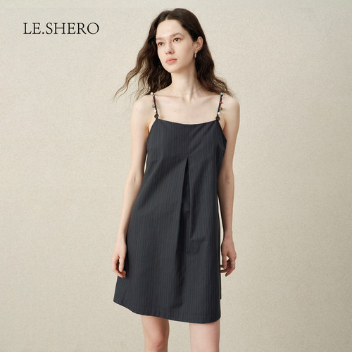 LE.SHERO羊毛混纺彩珠吊带短裙