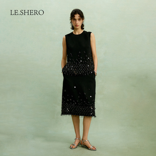 LE.SHERO原创设计气质精致钉珠醋酸半身裙女春夏新款 高级显瘦裙子