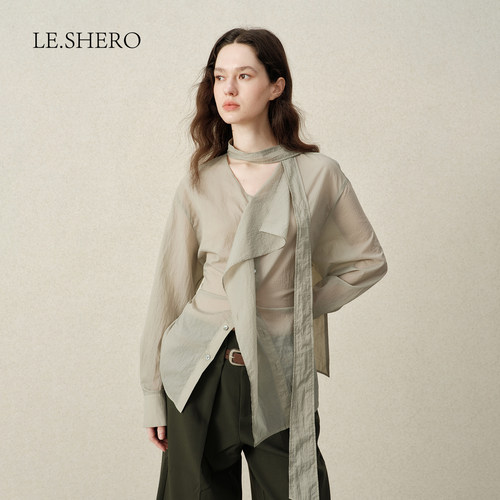 LE.SHERO法式系带长袖宽松衬衫