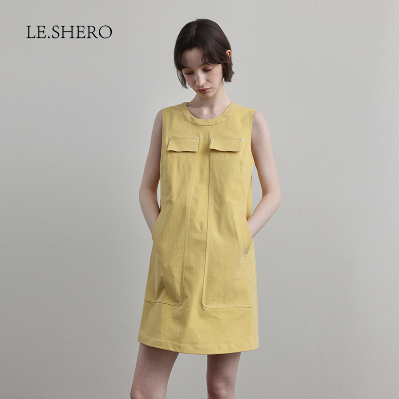 LESHERO牛仔无袖短款连衣裙女夏