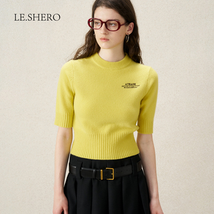 LE.SHERO原创设计品牌logo羊毛针织衫 短上衣 女简约休闲半袖