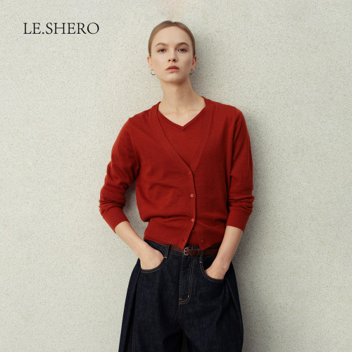 LE.SHERO中袖V领毛织开衫