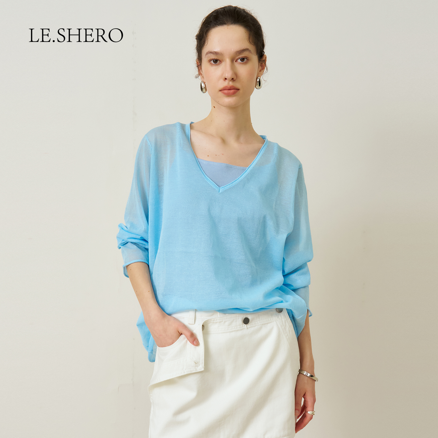 简约百搭V领毛针织衫女夏新款