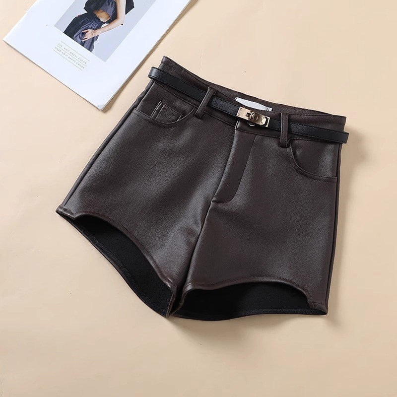 黑色PU皮短裤女j2024秋季新款爆款高腰小个子时尚外穿a字阔腿靴裤