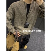 PLTH 情侣毛 男休闲套头外套秋季 冬e季 复古保暖V领纯色慵懒针织衫