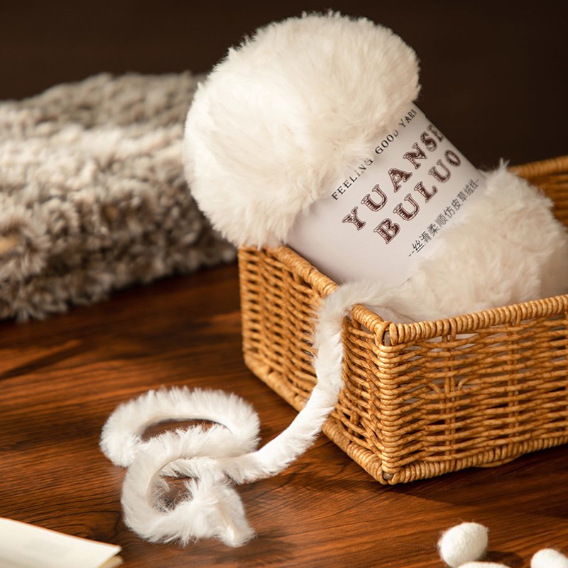 仿水貂绒皮草线兔毛长绒毛茸茸毛线珊瑚绒水貂毛织V围巾手工编织