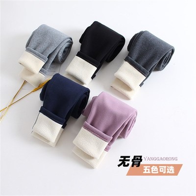 女童加绒加厚打底裤秋冬外穿纯棉一体绒长K裤中小童薄绒无骨保暖