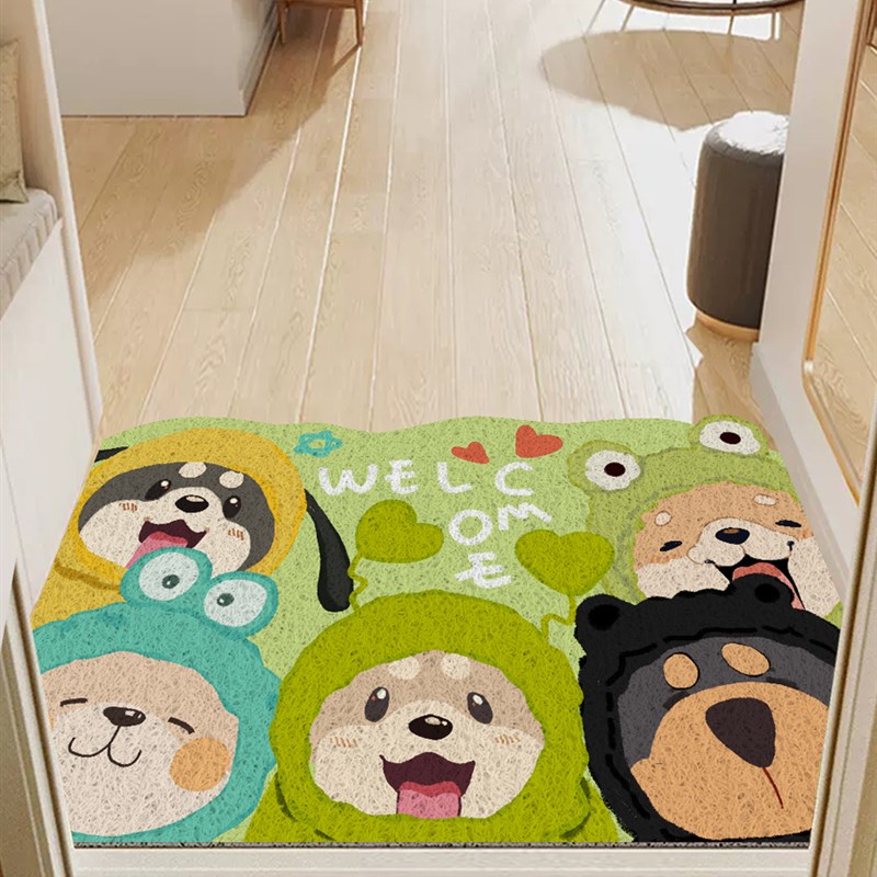 卡通入户丝圈地垫欢迎回家防滑蹭土E门厅脚垫可除尘入户门垫可裁