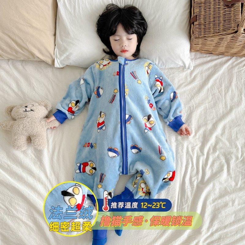 男童连体睡衣珊瑚绒儿童秋冬款保暖睡袋加厚宝Q宝法兰绒家居服卡