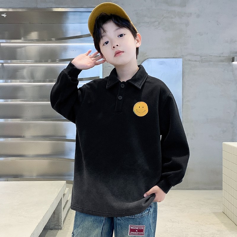 男童POLO衫长袖2024新款中大童炸F街时髦上衣春秋款儿童酷帅卫衣