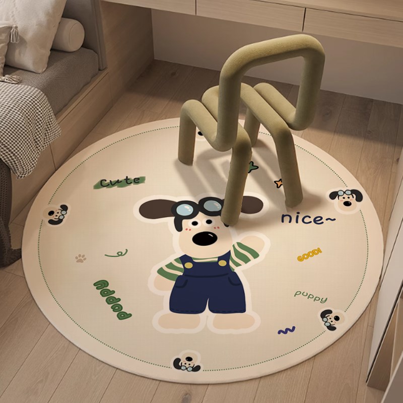 卡通可爱圆形地毯儿童房写字台椅子地垫卧室梳妆台脚Y垫子防滑隔