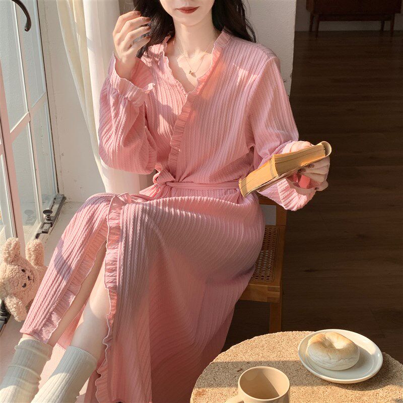 睡袍女秋冬季纯棉甜美系带浴衣浴袍长款春夏天P薄款晨袍家居服睡