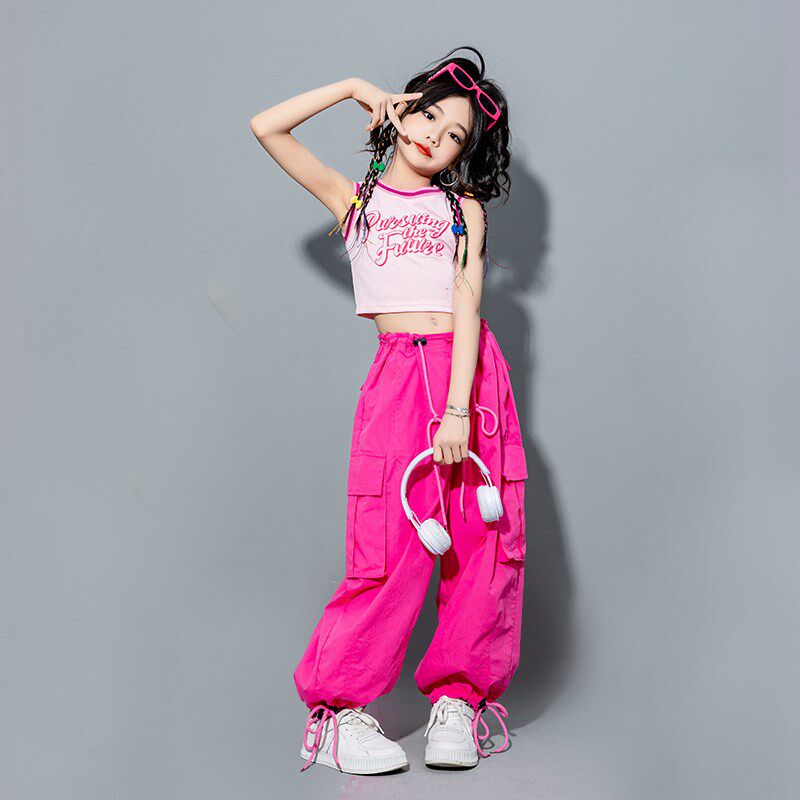 少儿模特走秀潮服儿童女孩jazz炸街衣服套装夏女T童爵士舞街舞服