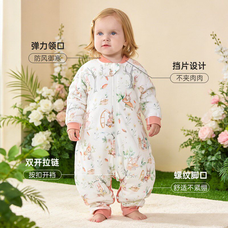 宝宝睡袋春夏薄棉分腿家居服婴儿B纯棉防踢被儿童透气睡衣四季通