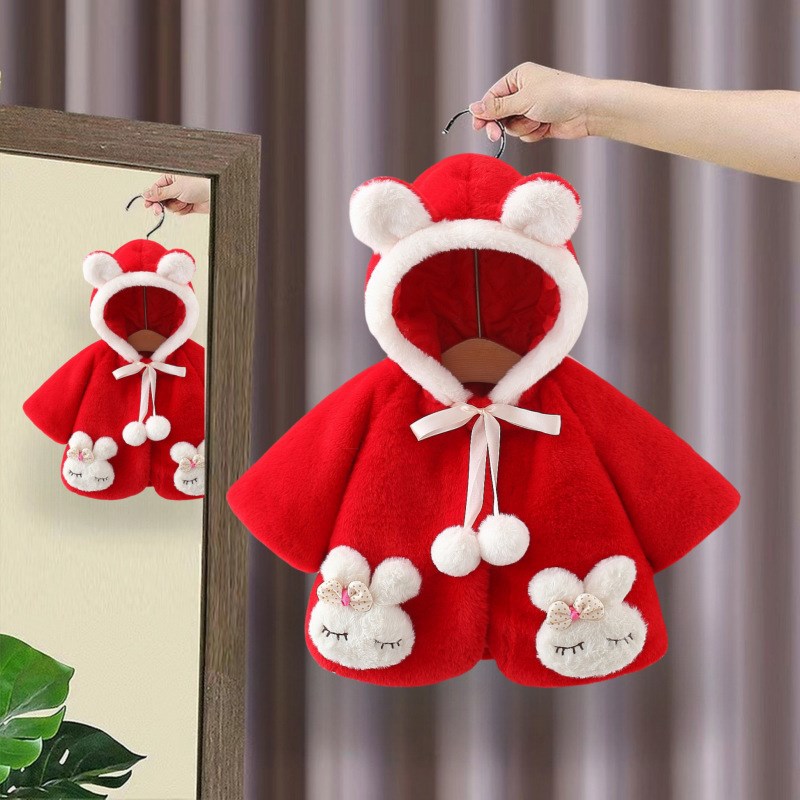 女宝宝披风五六6七7八8九个w月秋冬季1周岁毛毛衣外套斗篷婴儿披