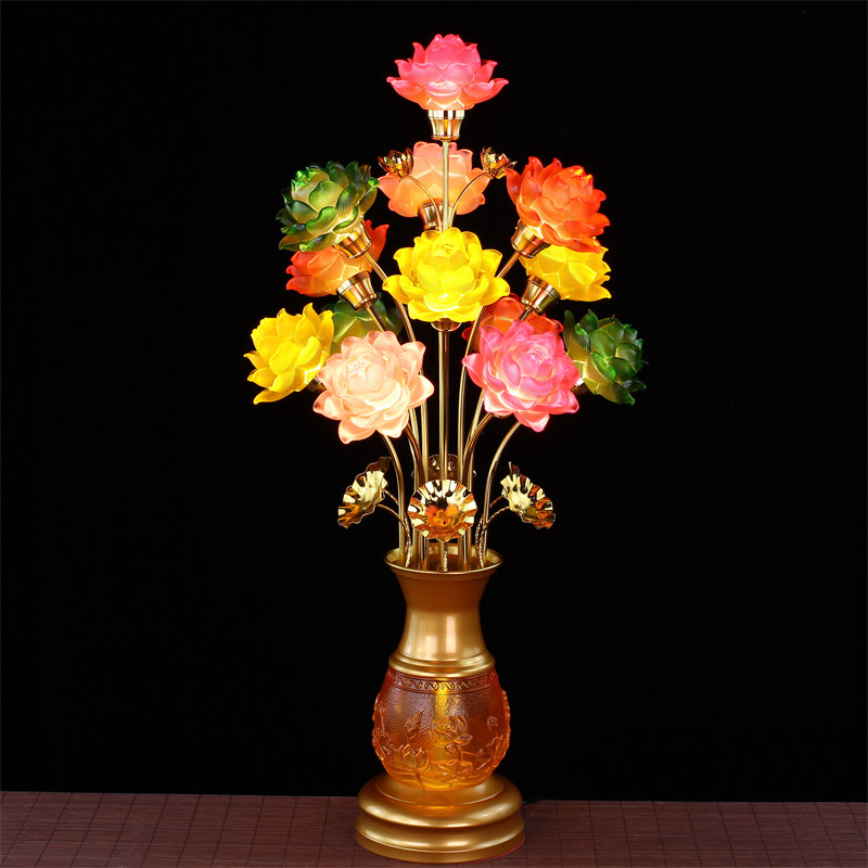 led七彩琉璃莲花灯佛供灯佛堂佛前专G用长明观音菩萨供奉家用插电