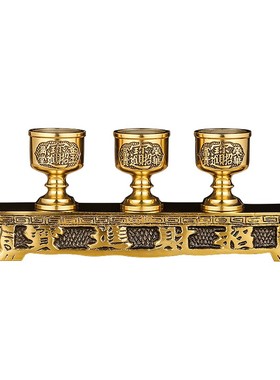 黄铜招财进宝地主贡台铜酒杯圣水A杯座净水杯茶杯底座贡台杯托摆