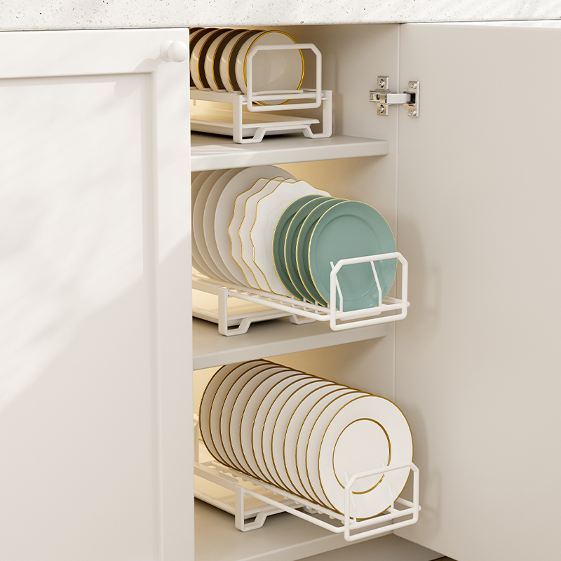 厨房碗架收纳层架整体橱柜内置抽拉抽屉式拉L篮家用免打孔碗盘子