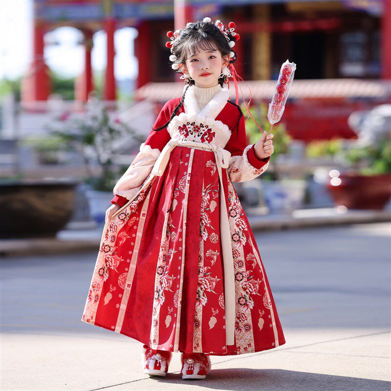 汉服女童2025新款秋冬款国风儿童红色拜年服N古装冬装古风唐装冬