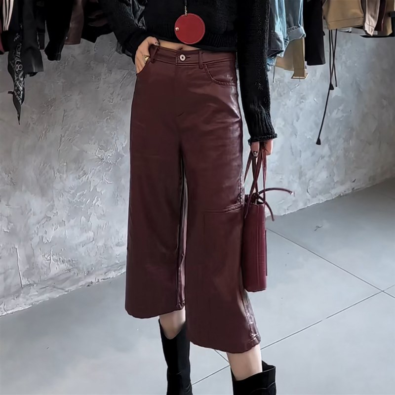 炸街网红皮裤阔腿女裤新款202z4今年流行爆款时尚气质七分裤裤子