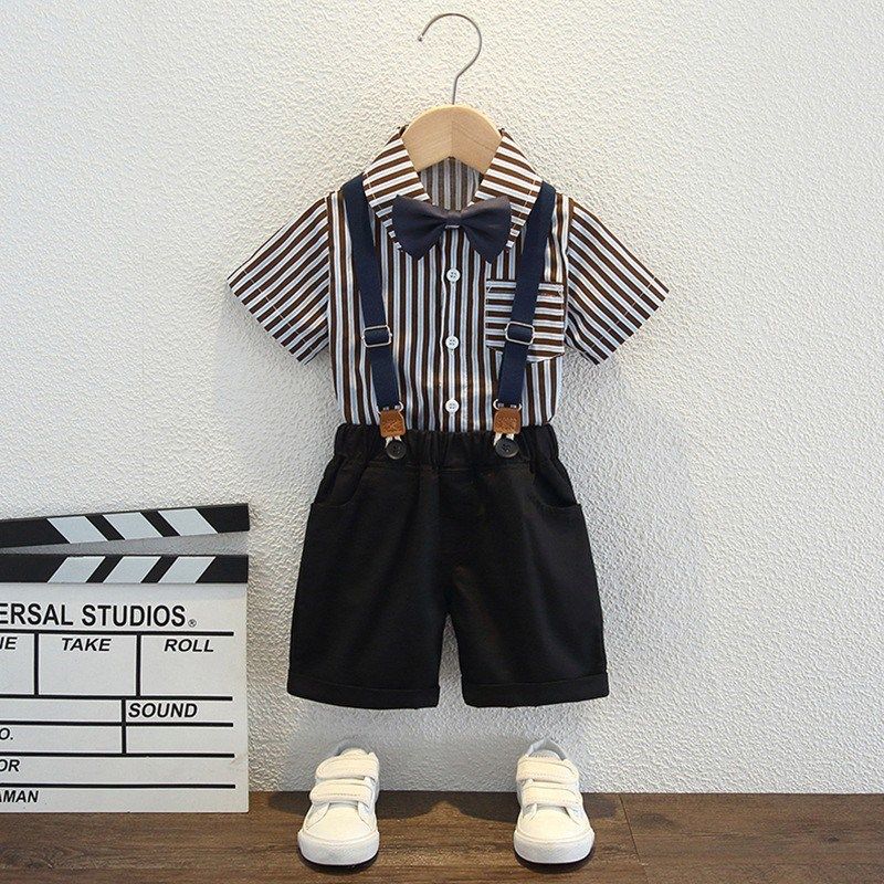 周岁礼服男宝宝英伦风夏季红色z男童帅气小西装生日绅士背带裤套