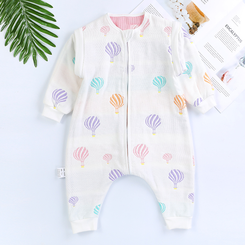 3层6层纱婴儿i分腿睡袋儿童防踢被宝宝爬服哈衣春夏秋柔软透气