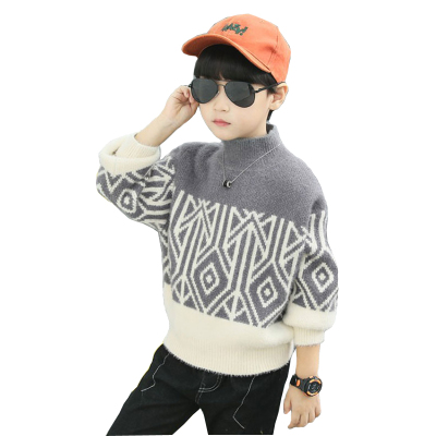 儿童毛衣男童一体绒男孩套头秋冬款2E022加绒加厚水貂绒半高领洋
