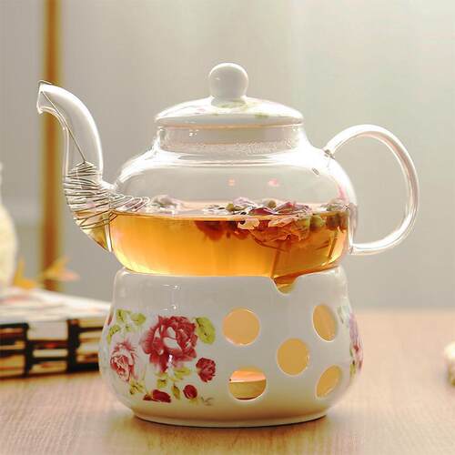 陶瓷花茶壶花茶具透明杯玻璃花草水果花果茶壶耐热蜡烛加热套装