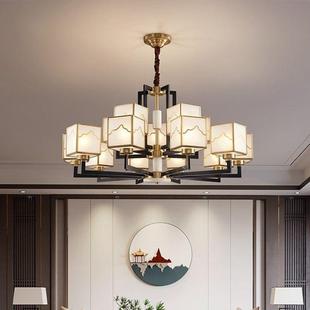 新中式全铜吊灯豪华客厅现代餐厅家居中式禅堂别墅玻璃大灯